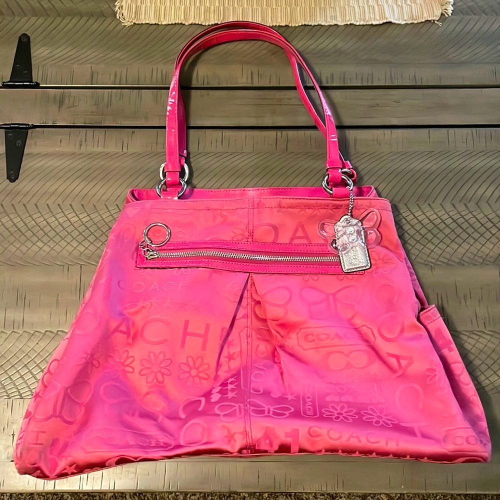 Pre owned Coach monogrammed pink canvas tote